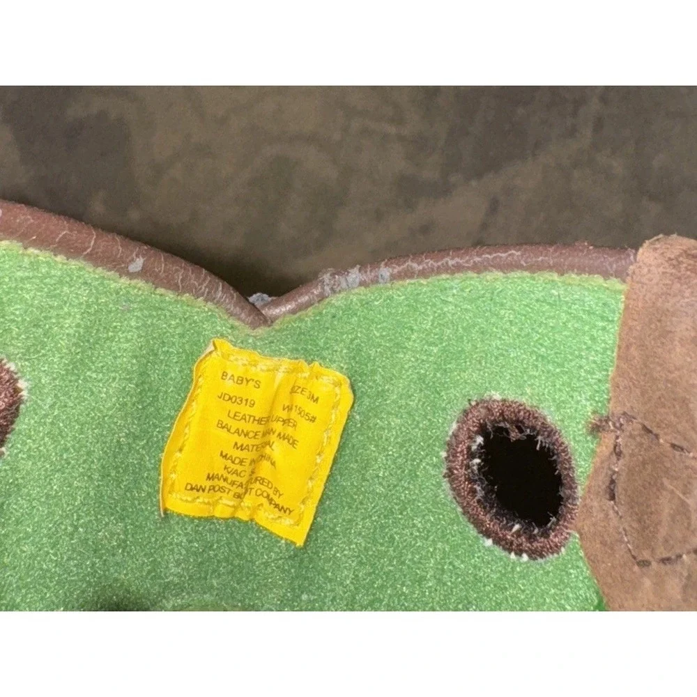 John Deere Johnny Popper Crib Boots Baby Sz 3M 3‎ Brown Leather Boys